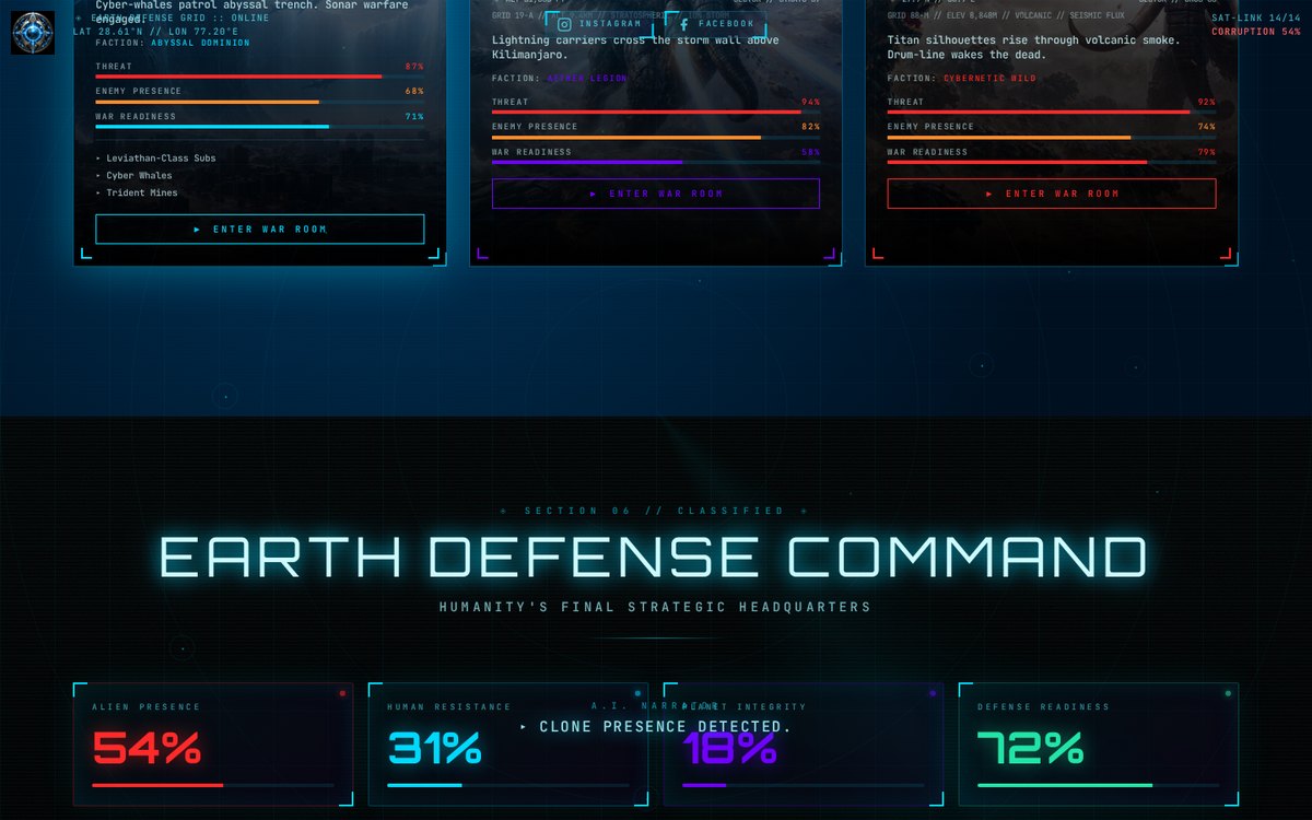 Earth Defense Command section with global threat map