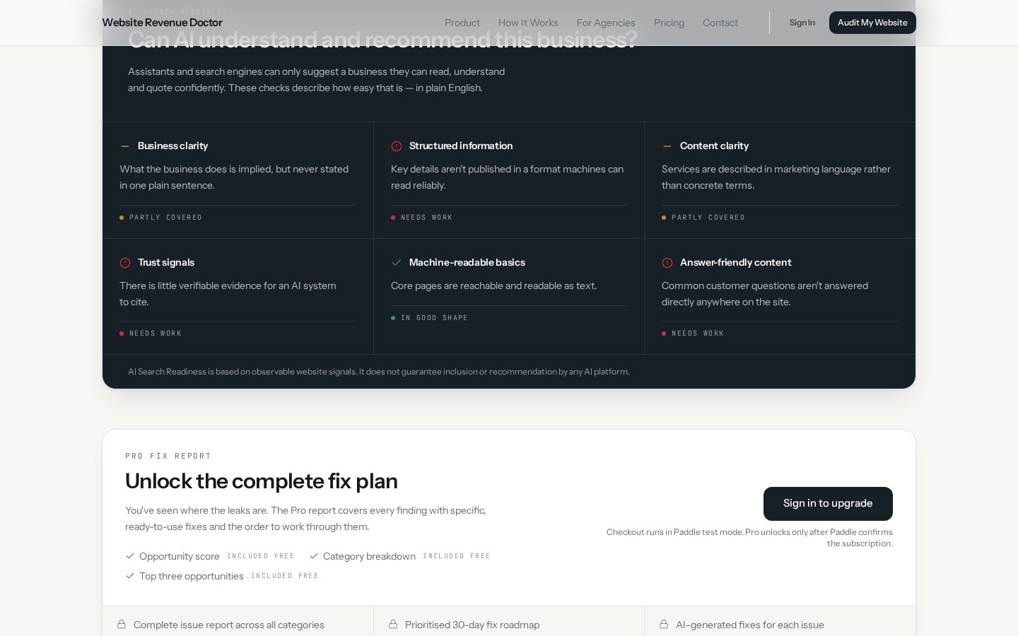 Revenue Doctor AI search readiness checks