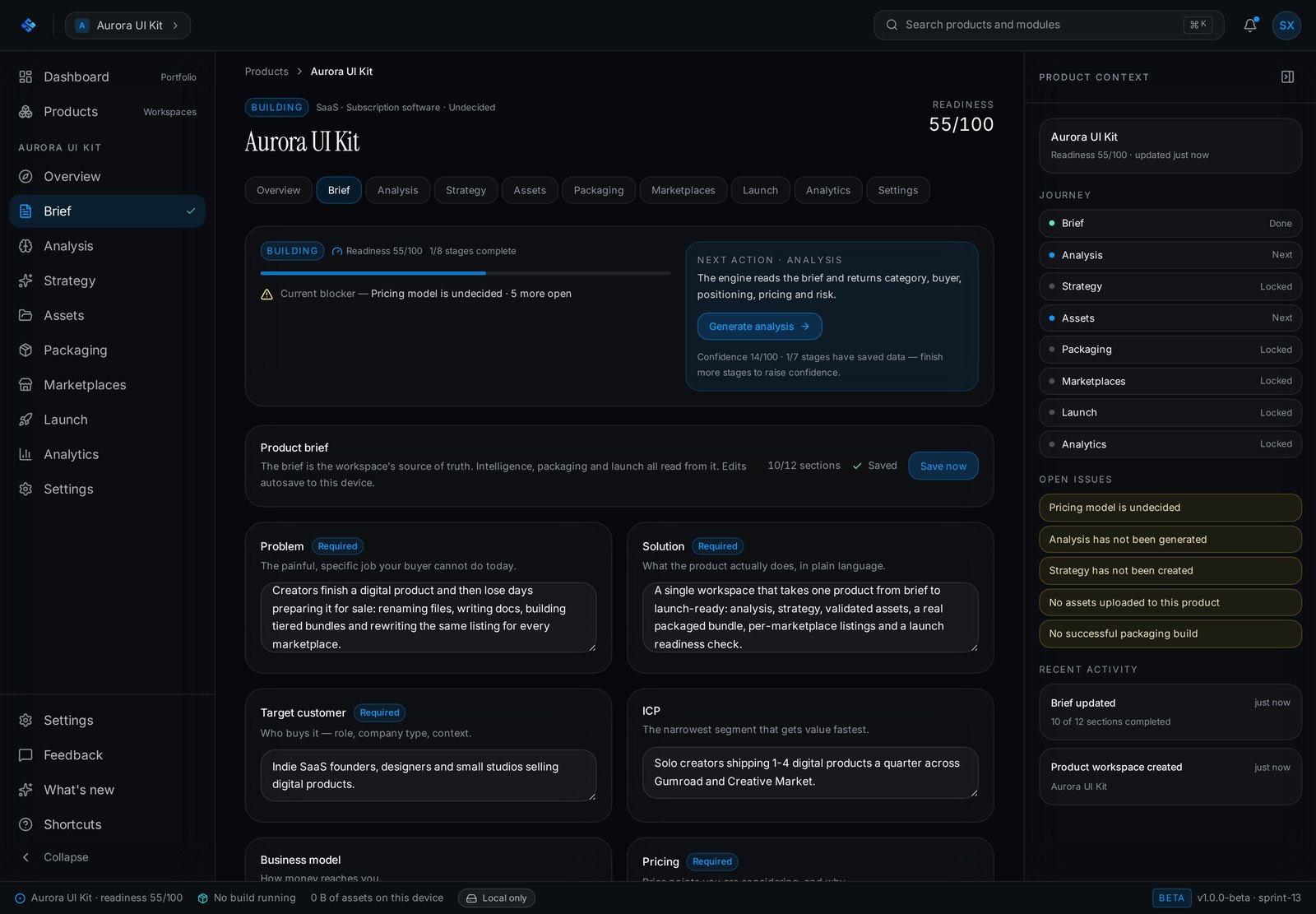 SellXon product brief with twelve structured sections