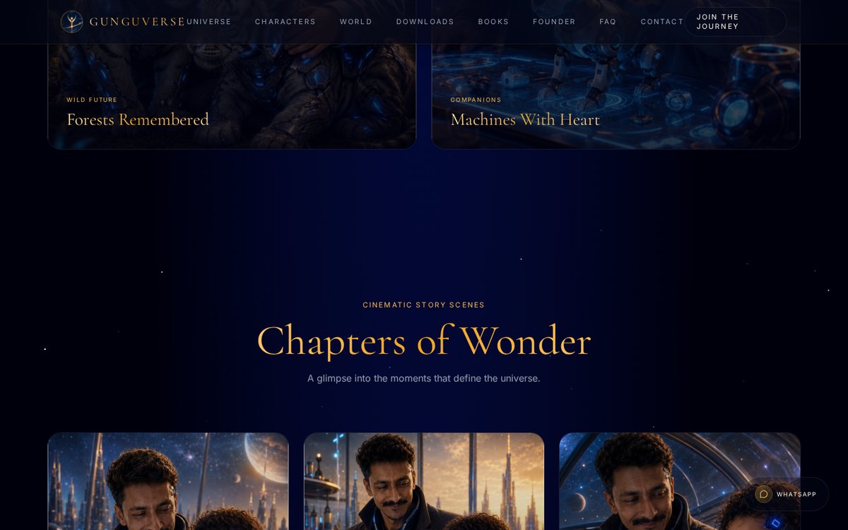 Cinematic story scenes section on the GunguVerse homepage
